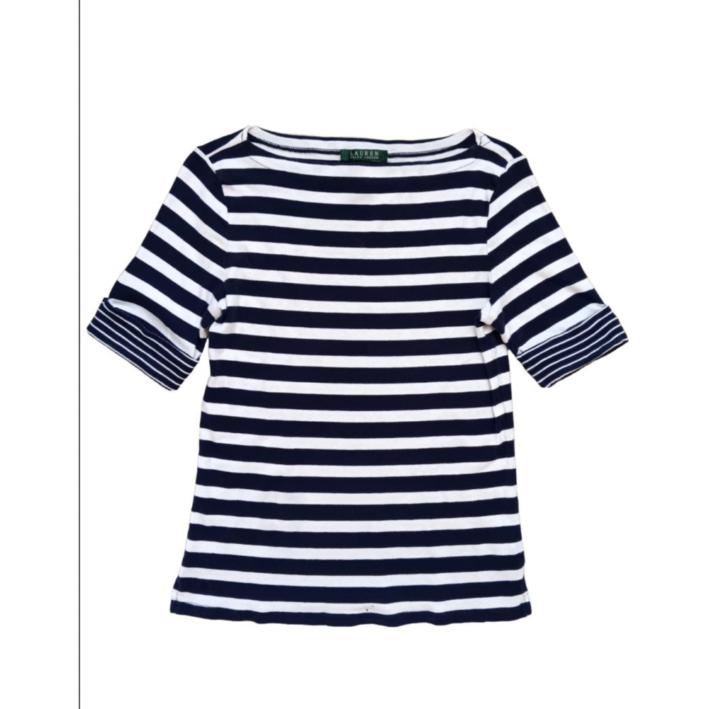 Women's Lauren Ralph Lauren Striped Tee Top Size S Blue White